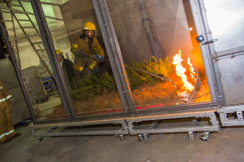 A WPI researcher in the wind tunnel.
